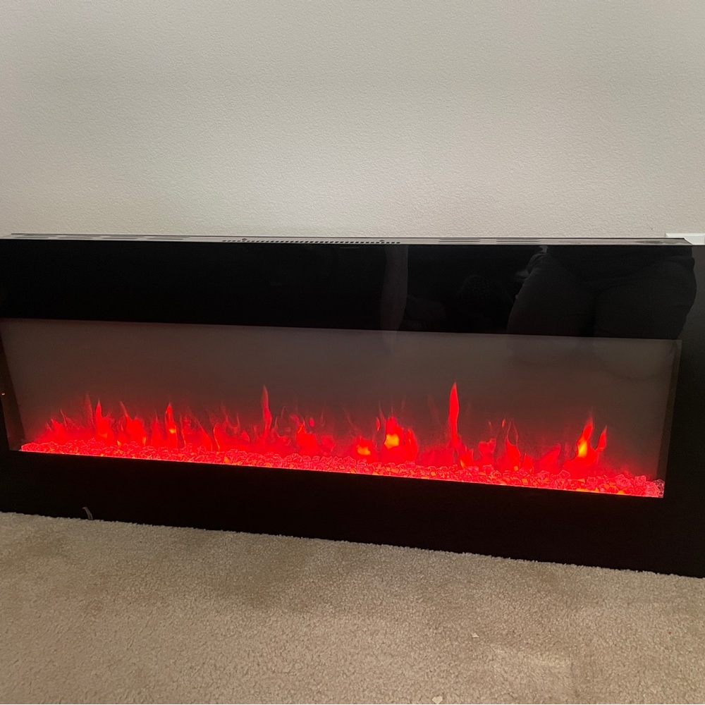50 in. Wall-Mount 3 Changeable Color Electric Fireplace in Black